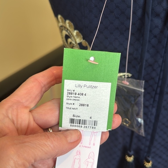 Lily Pulitzer NWT Elegant Navy Blue Dress with Intricate gold Embroidery - Picture 7 of 12